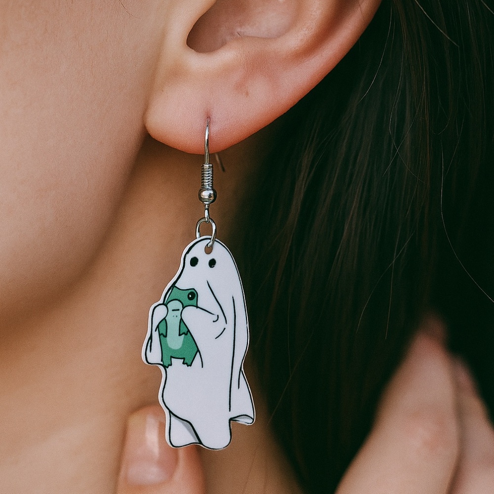 🌺 Ghost Frog Dangle Earrings 👻🐸